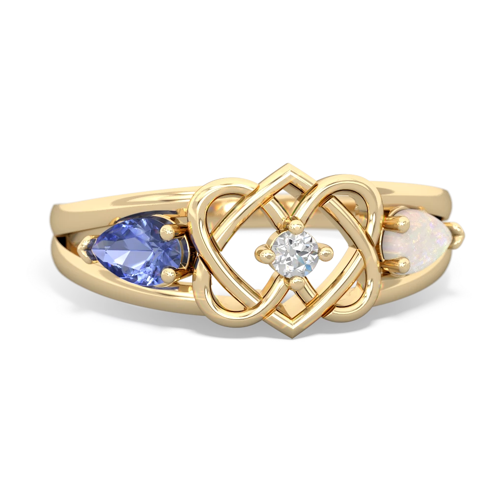 Tanzanite Hearts Intertwined 14K Yellow Gold ring R5880