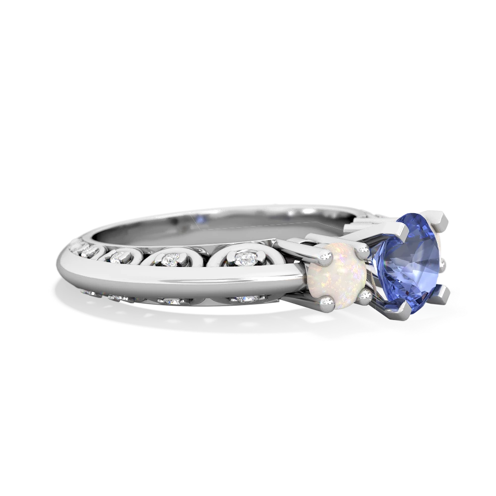 Tanzanite Art Deco Eternal Embrace Engagement 14K White Gold ring C2003