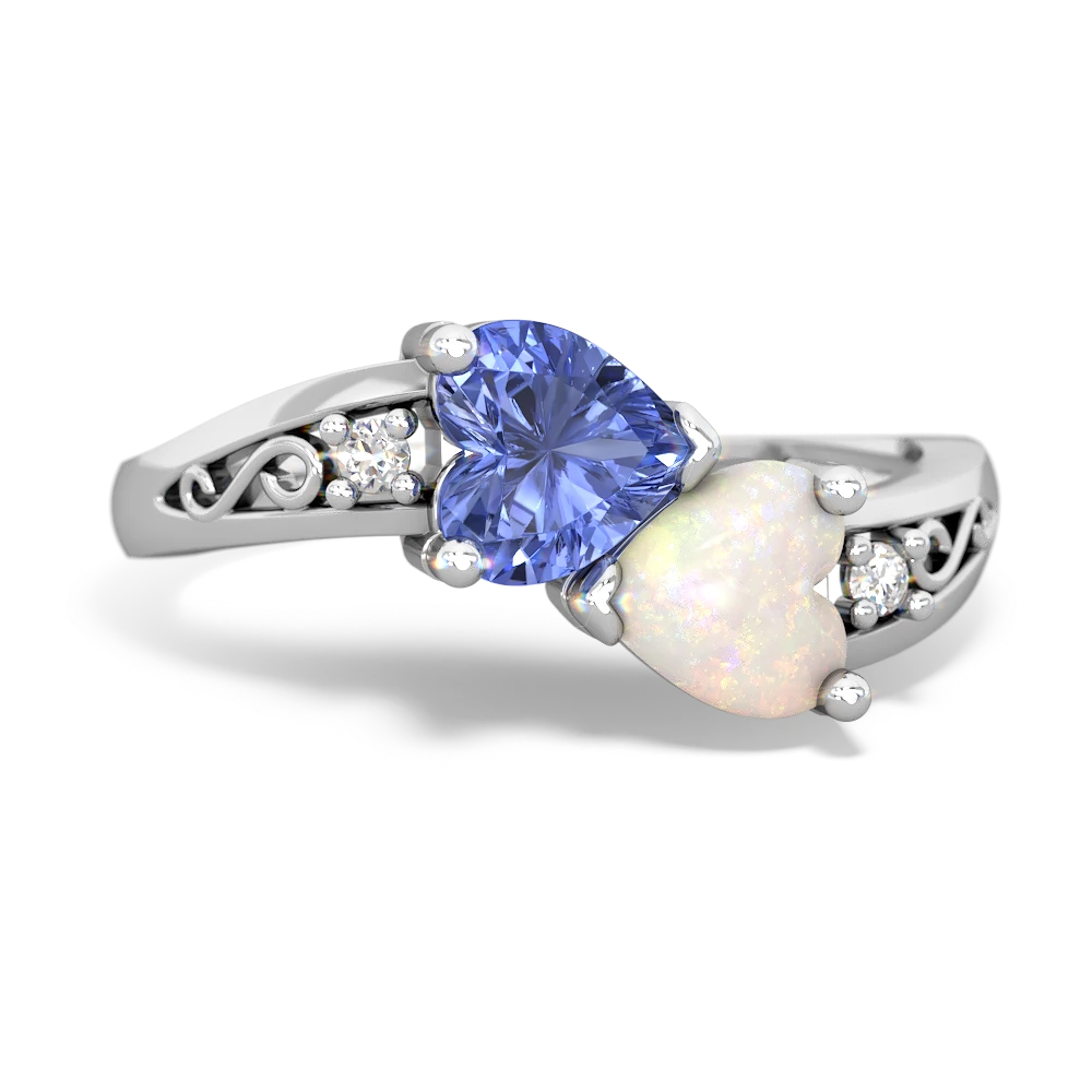 Tanzanite Snuggling Hearts 14K White Gold ring R2178