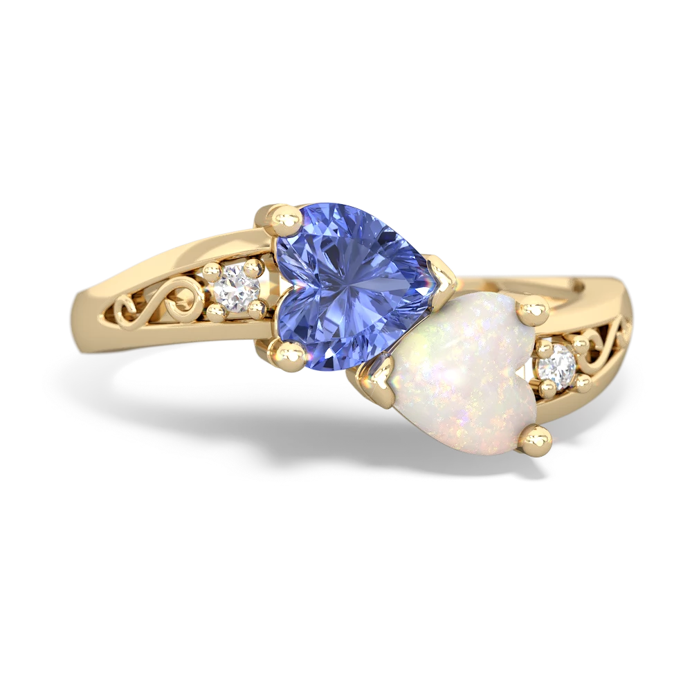 Tanzanite Snuggling Hearts 14K Yellow Gold ring R2178