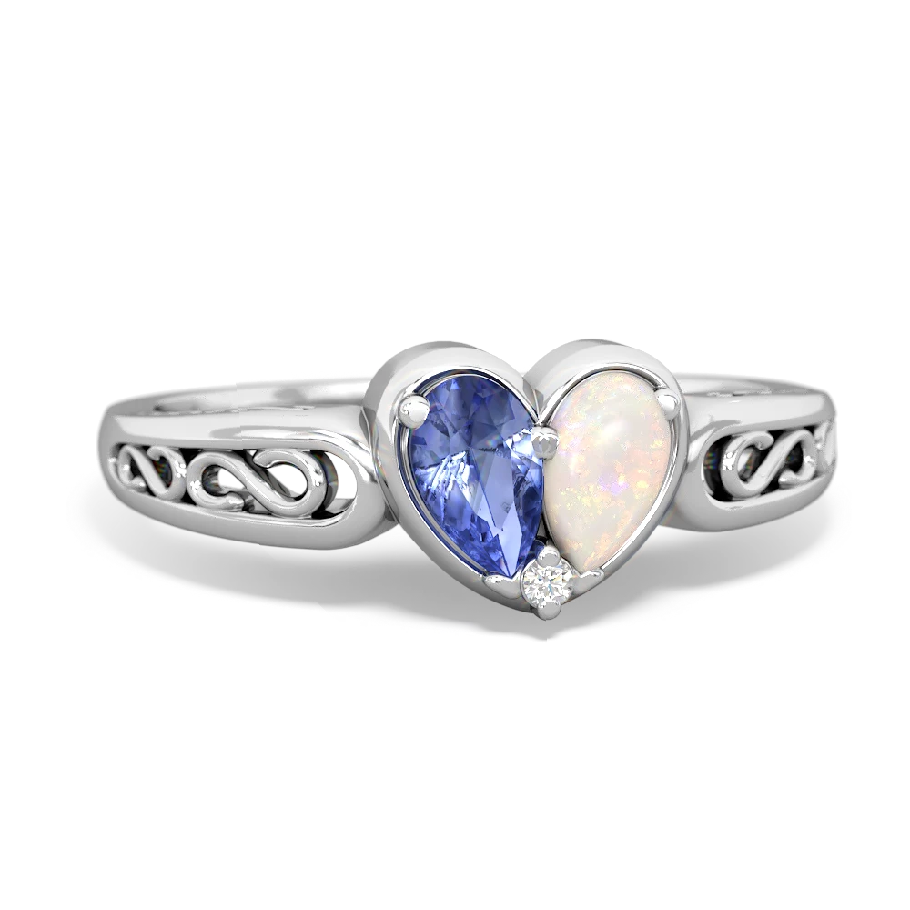 Tanzanite Filligree 'One Heart' 14K White Gold ring R5070