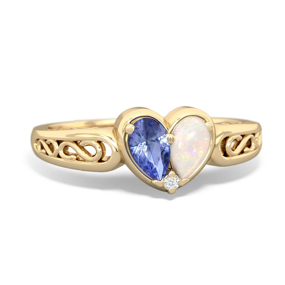 Tanzanite Filligree 'One Heart' 14K Yellow Gold ring R5070