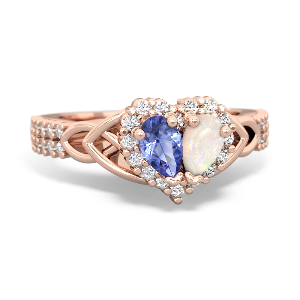 Tanzanite Celtic Knot Two Hearts As One 14K Rose Gold ring R2644HRT