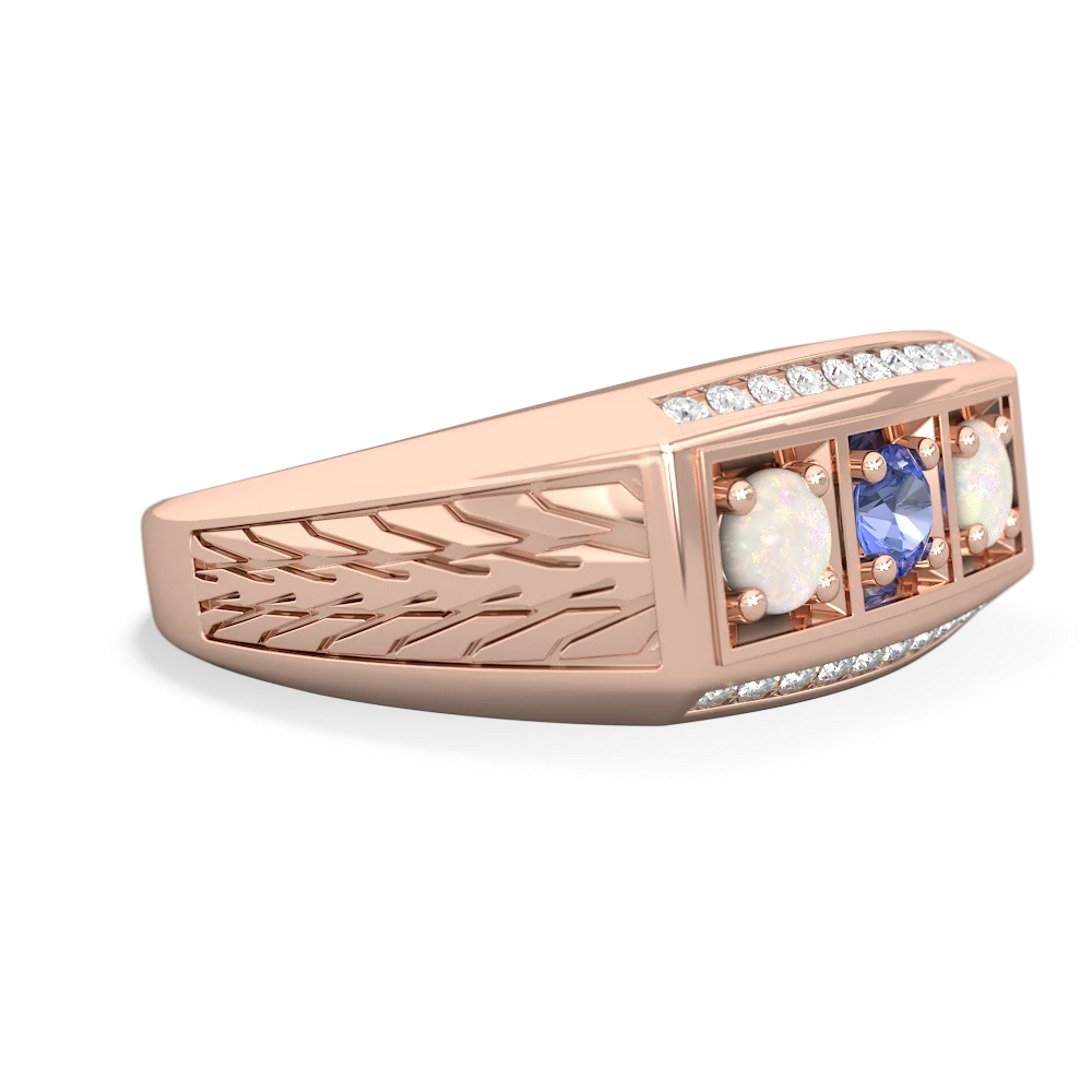 Tanzanite Three Stone Tire Tread Men's 14K Rose Gold ring R0520