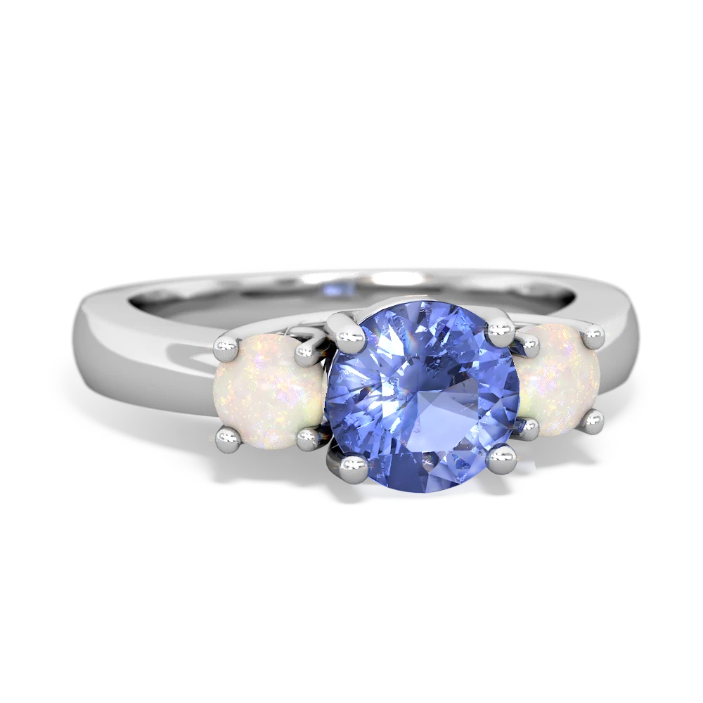 Tanzanite Three Stone Round Trellis 14K White Gold ring R4018