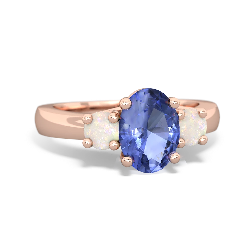 Tanzanite Three Stone Oval Trellis 14K Rose Gold ring R4024