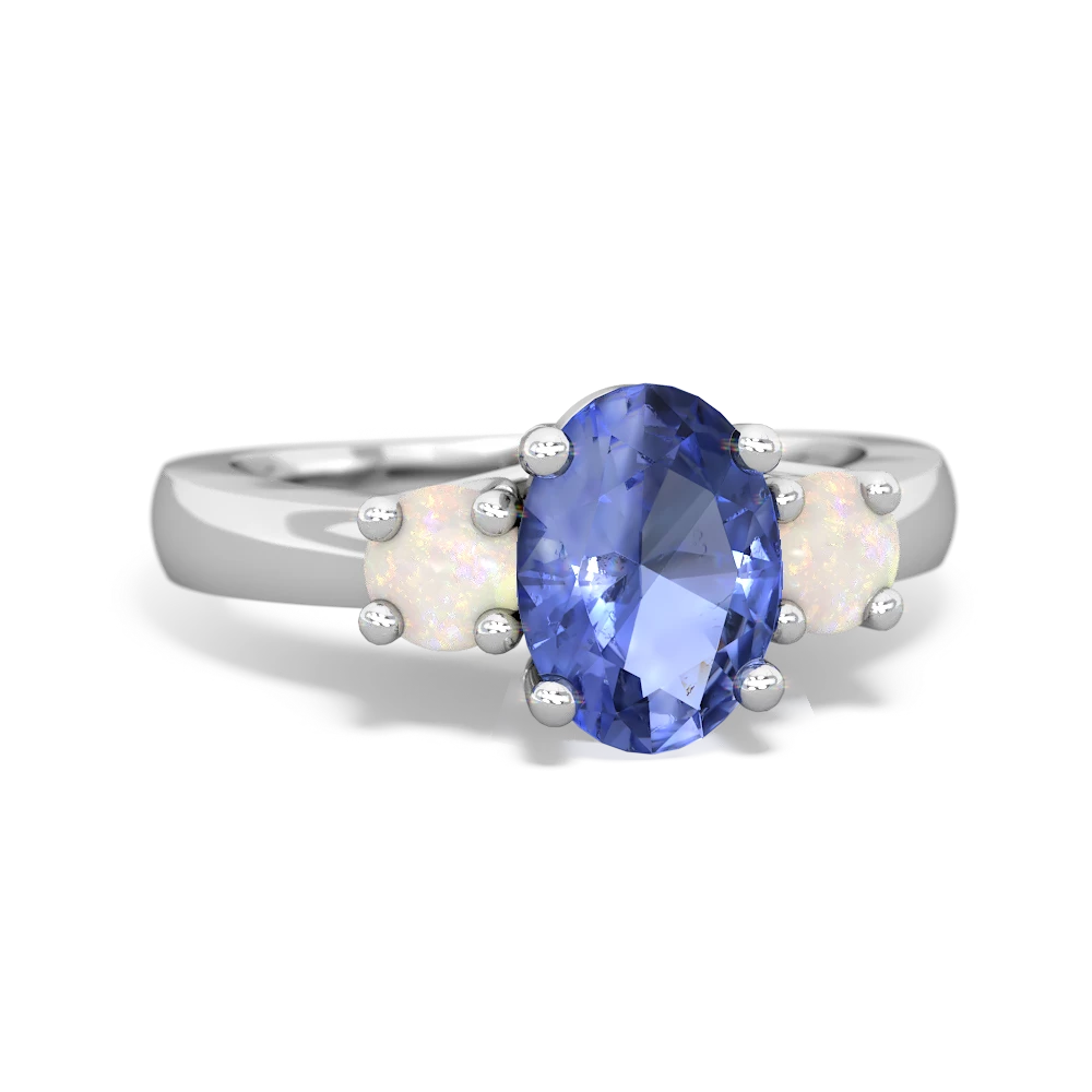 Tanzanite Three Stone Oval Trellis 14K White Gold ring R4024