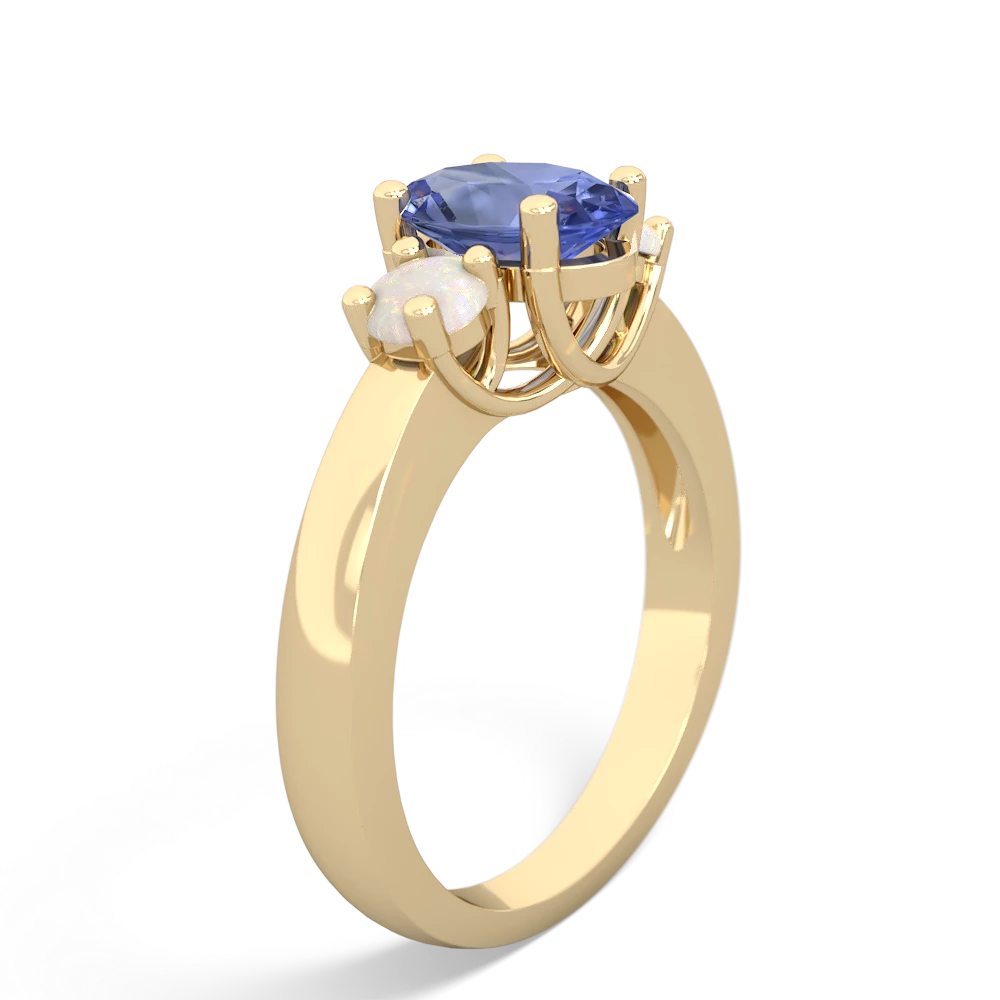 Tanzanite Three Stone Oval Trellis 14K Yellow Gold ring R4024