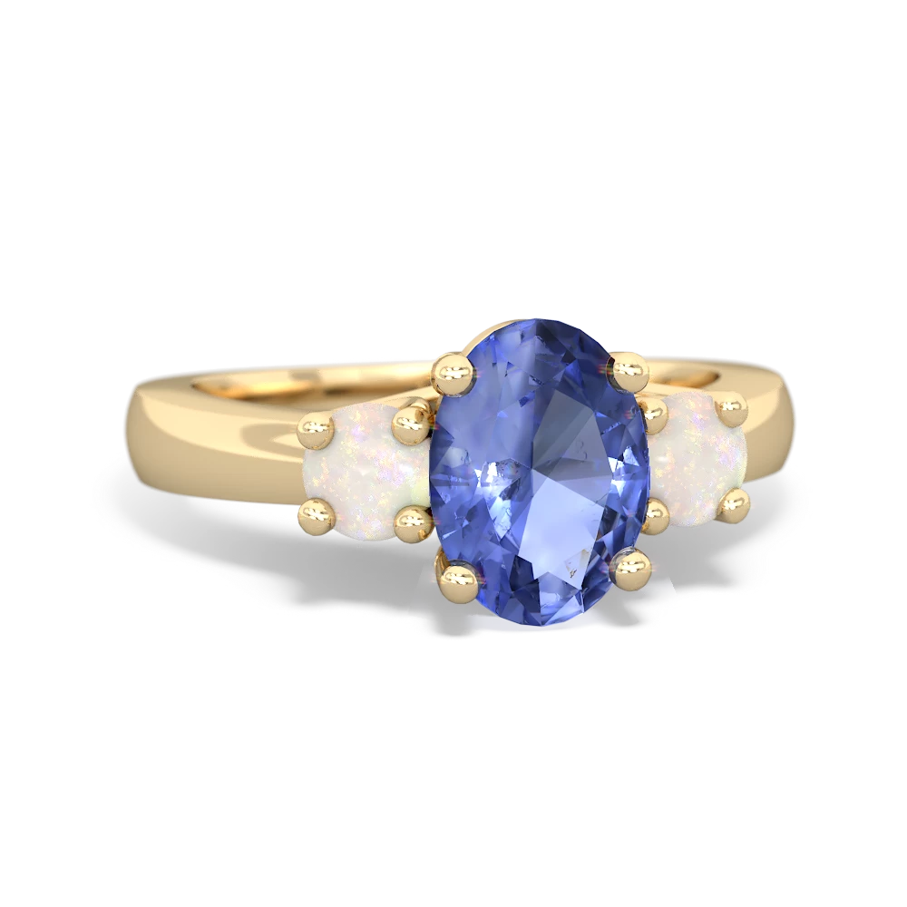 Tanzanite Three Stone Oval Trellis 14K Yellow Gold ring R4024