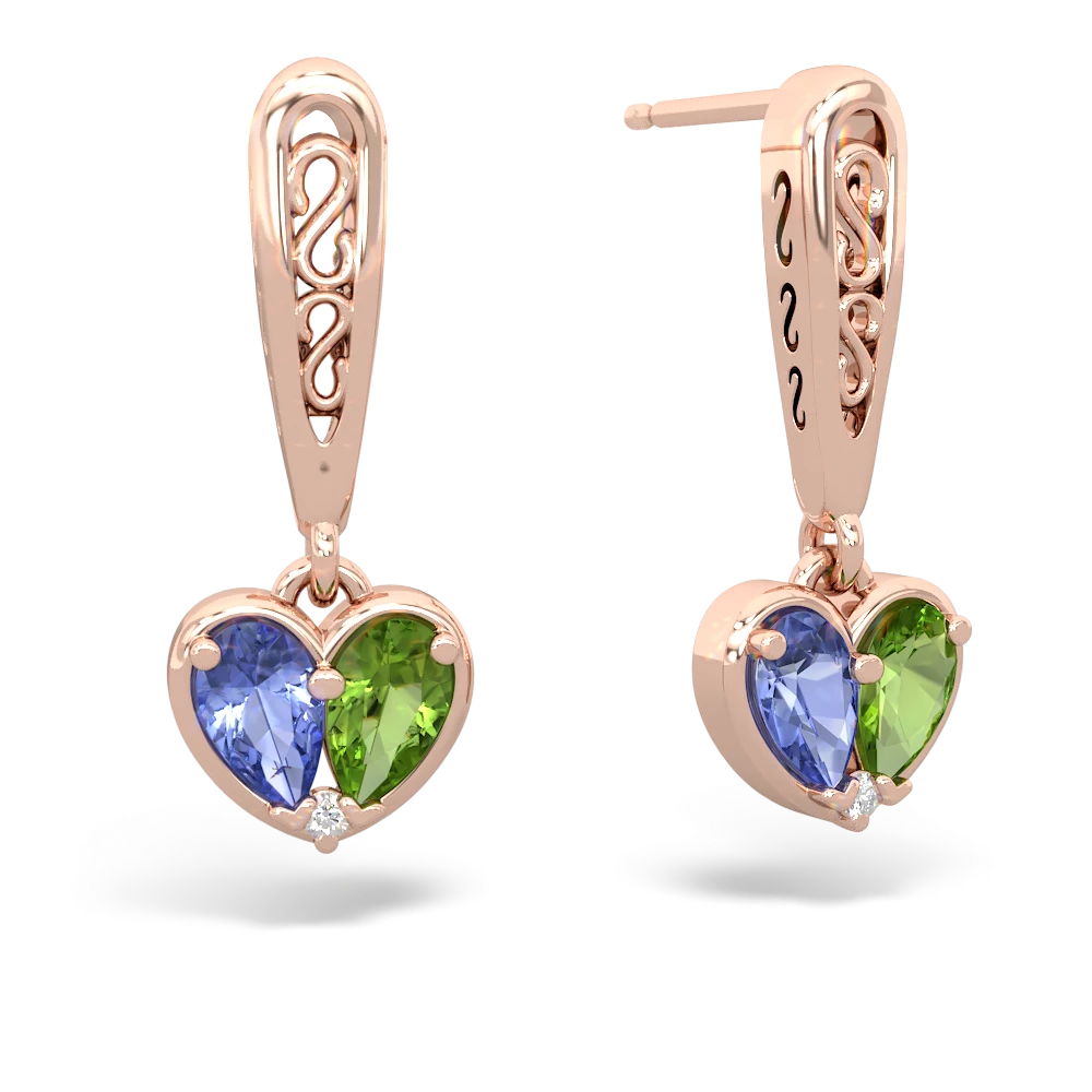 Tanzanite Filligree Heart 14K Rose Gold earrings E5070