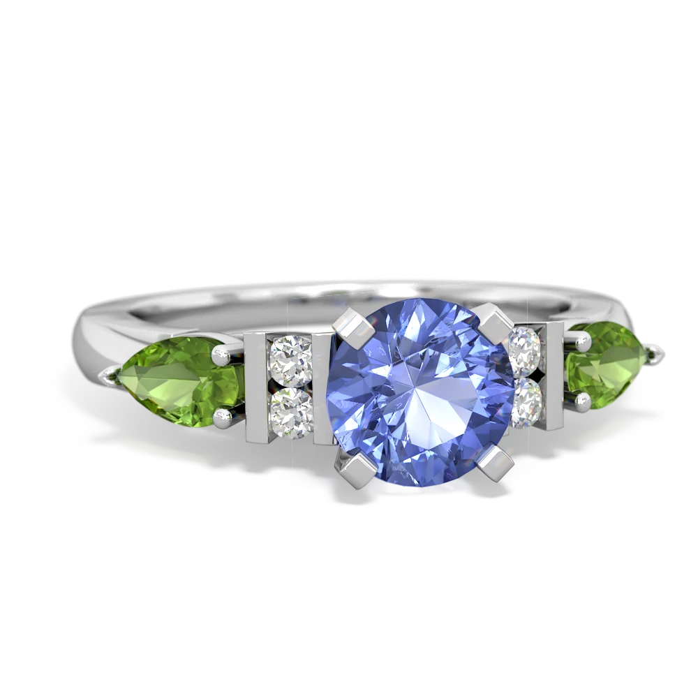 Tanzanite 6Mm Round Eternal Embrace Engagement 14K White Gold ring R2005