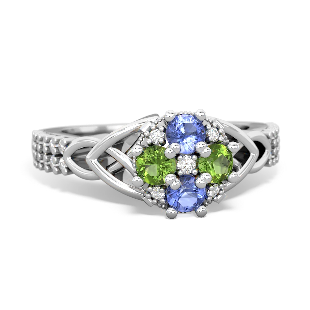 Tanzanite Celtic Knot Cluster Engagement 14K White Gold ring R26443RD