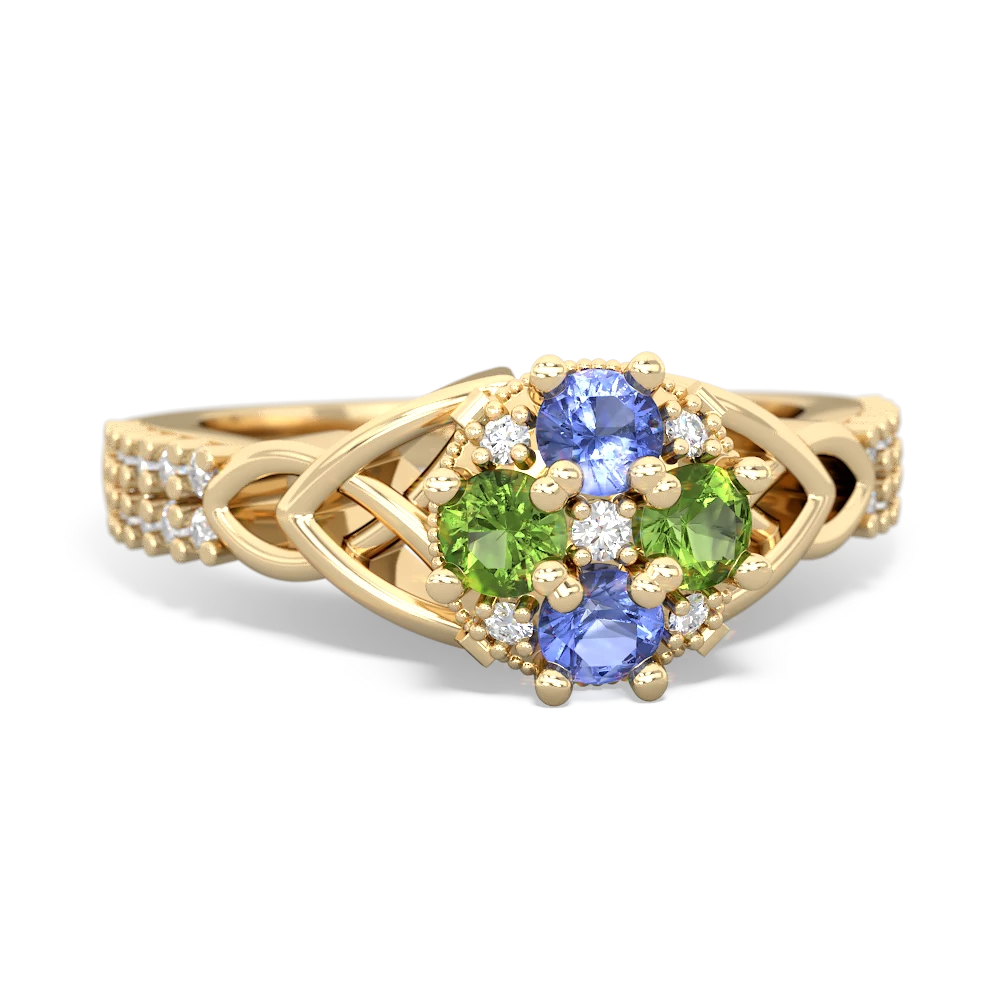 Tanzanite Celtic Knot Cluster Engagement 14K Yellow Gold ring R26443RD