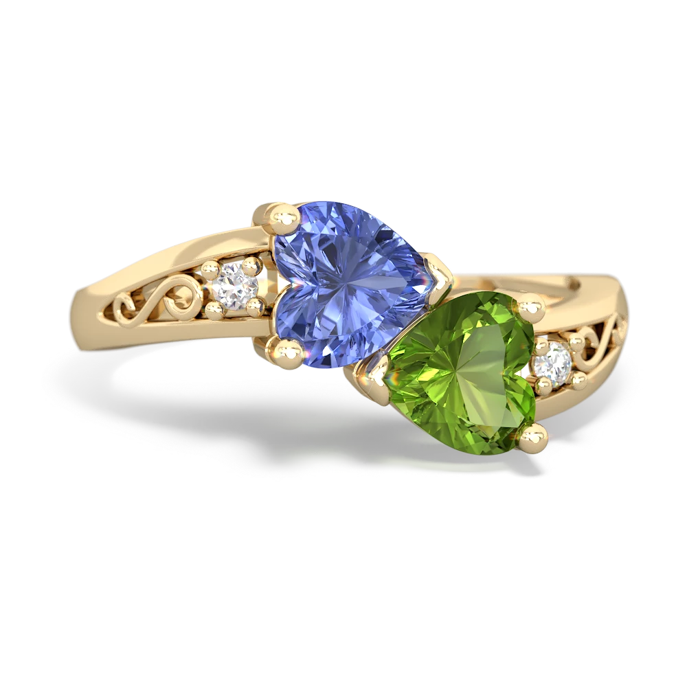 Tanzanite Snuggling Hearts 14K Yellow Gold ring R2178