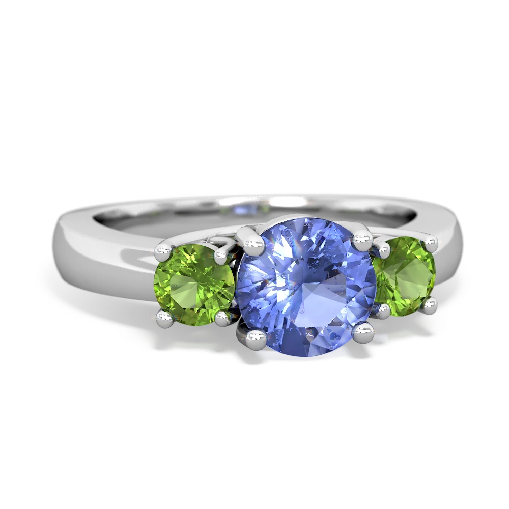 Tanzanite Three Stone Round Trellis 14K White Gold ring R4018