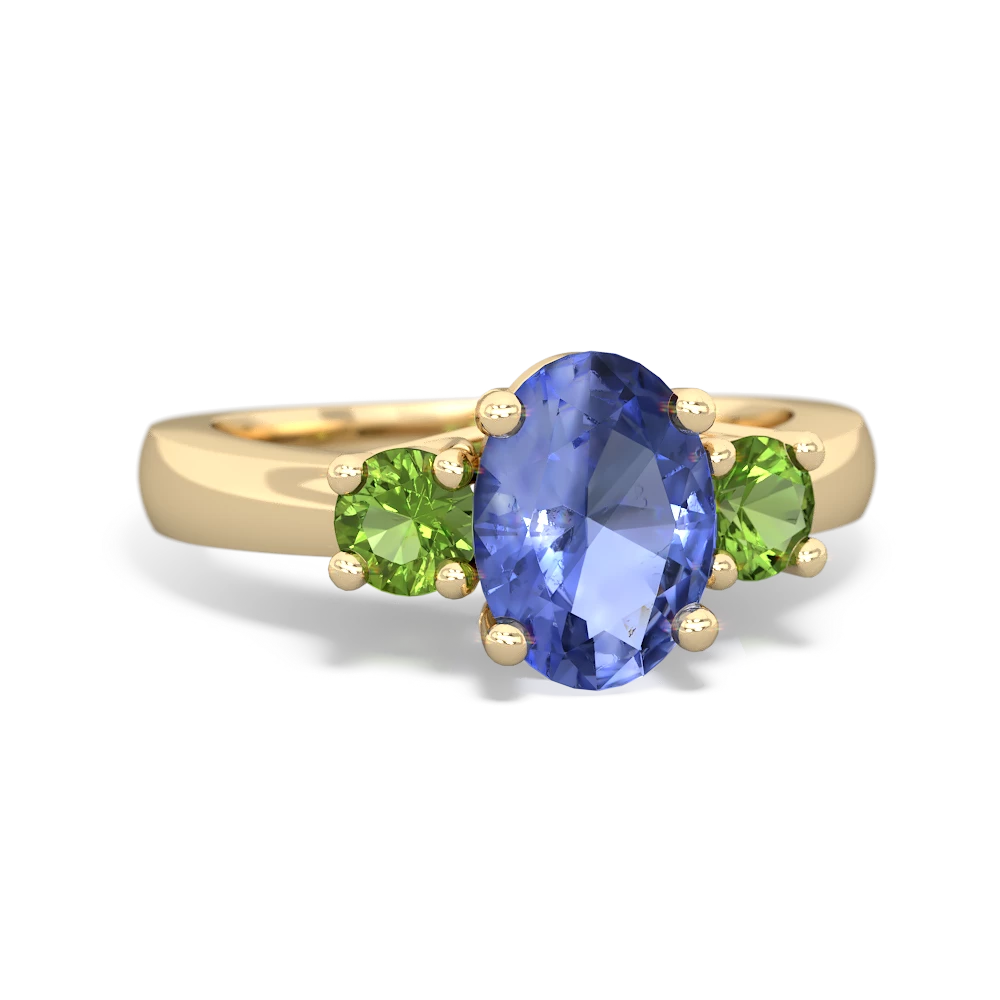 Tanzanite Three Stone Oval Trellis 14K Yellow Gold ring R4024