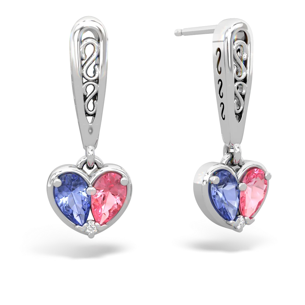 Tanzanite Filligree Heart 14K White Gold earrings E5070