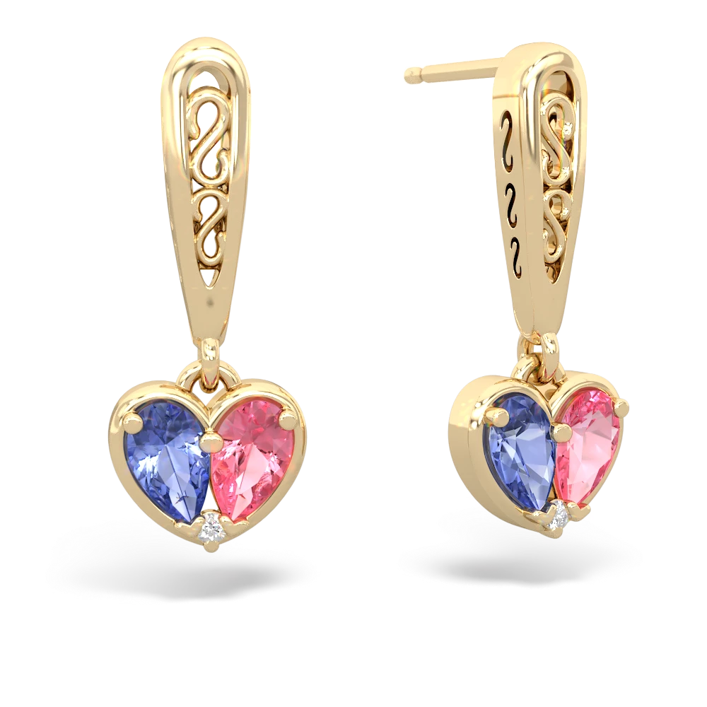 Tanzanite Filligree Heart 14K Yellow Gold earrings E5070