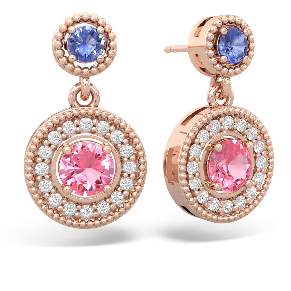 Tanzanite Halo Dangle 14K Rose Gold earrings E5319