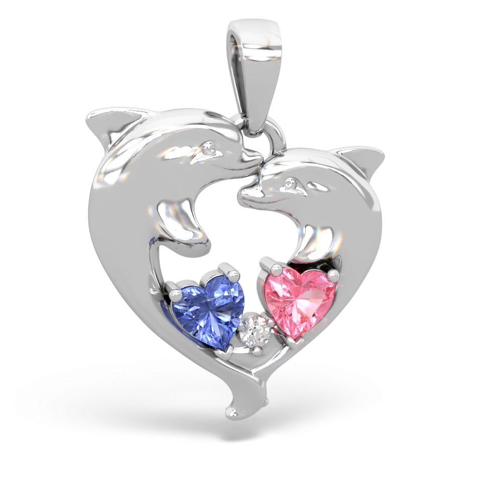 Tanzanite Dolphin Heart 14K White Gold pendant P5820