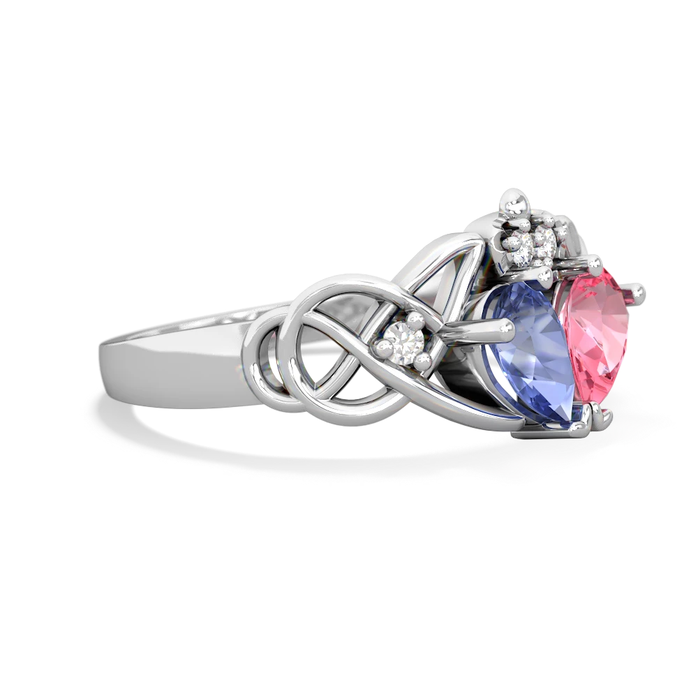 Tanzanite 'One Heart' Celtic Knot Claddagh 14K White Gold ring R5322