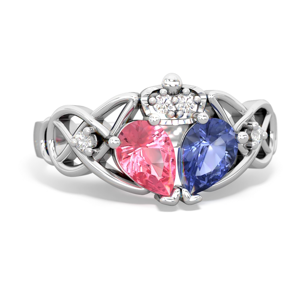 Tanzanite 'One Heart' Celtic Knot Claddagh 14K White Gold ring R5322