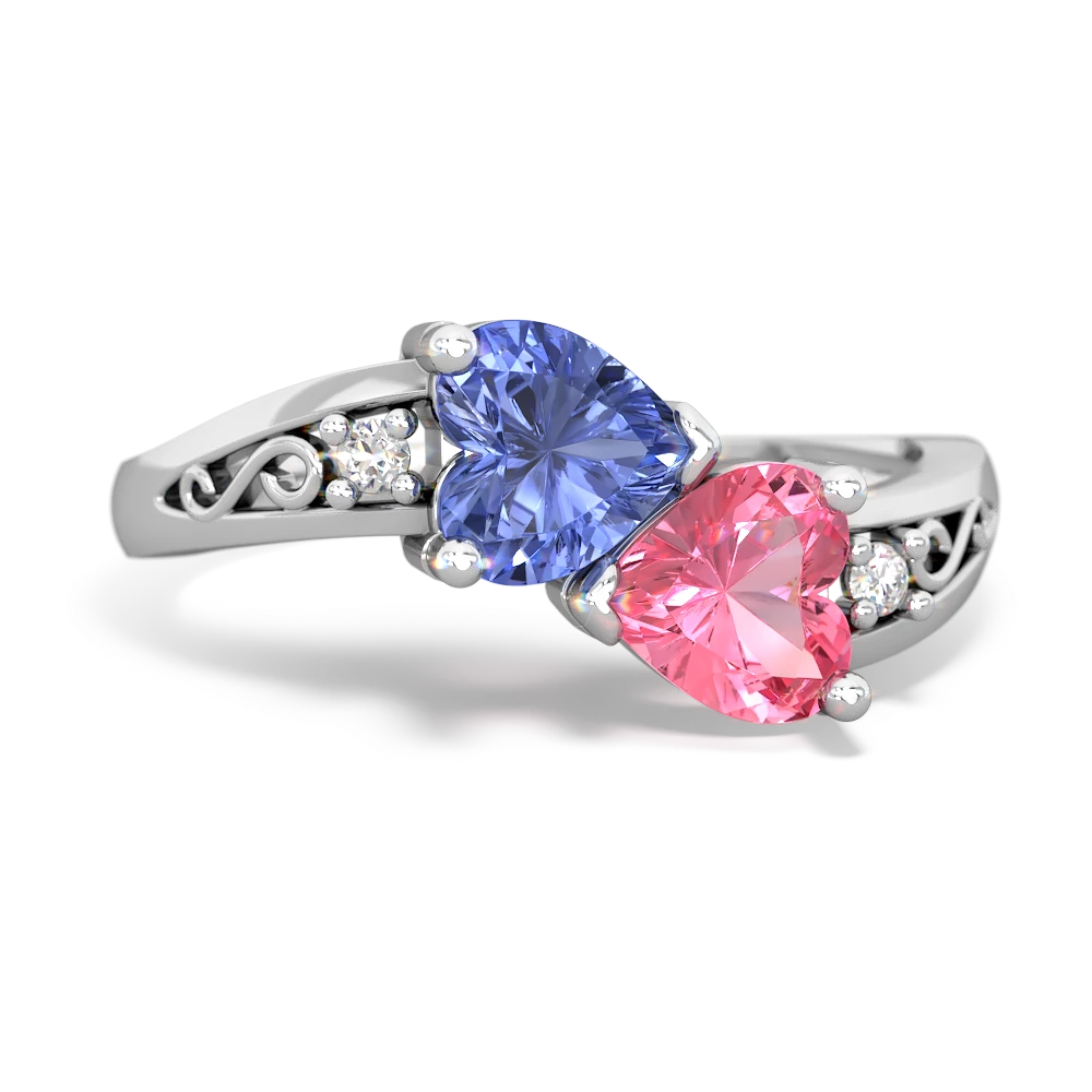 Tanzanite Snuggling Hearts 14K White Gold ring R2178