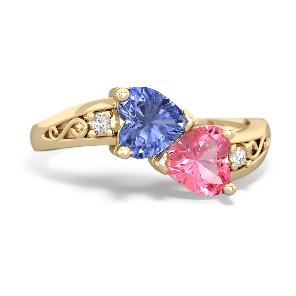 Tanzanite Snuggling Hearts 14K Yellow Gold ring R2178