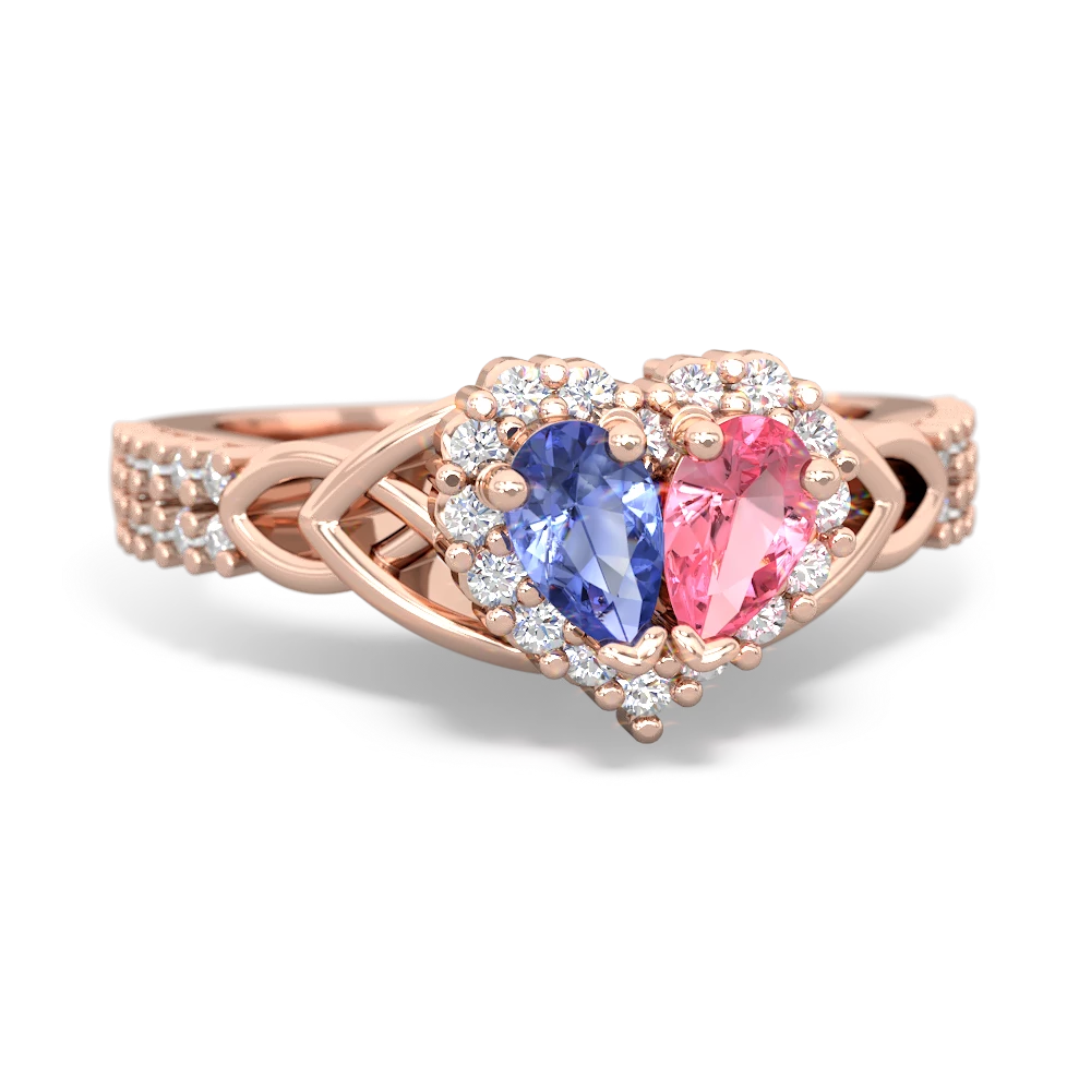 Tanzanite Celtic Knot Two Hearts As One 14K Rose Gold ring R2644HRT