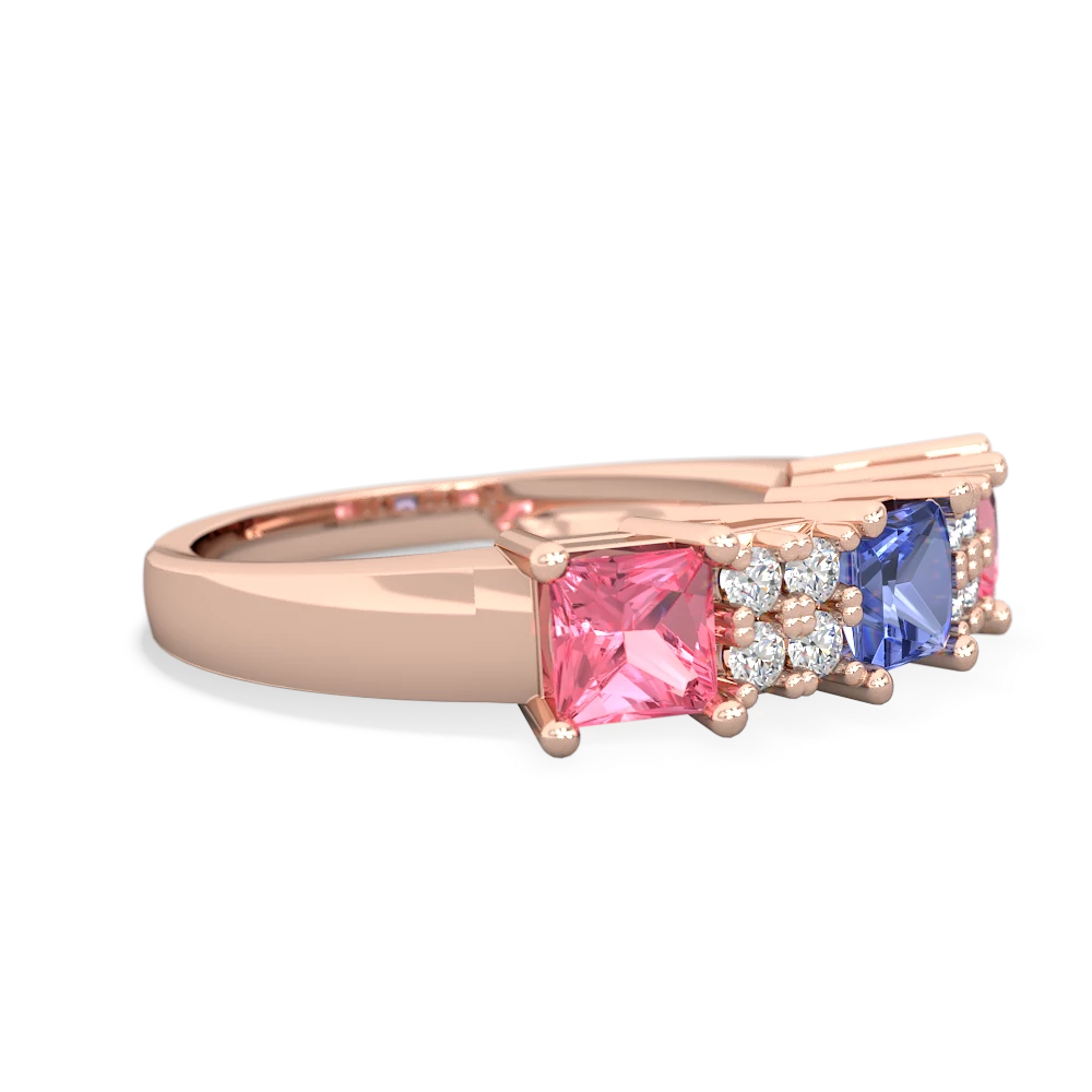 Tanzanite Three Stone Diamond Cluster 14K Rose Gold ring R2592