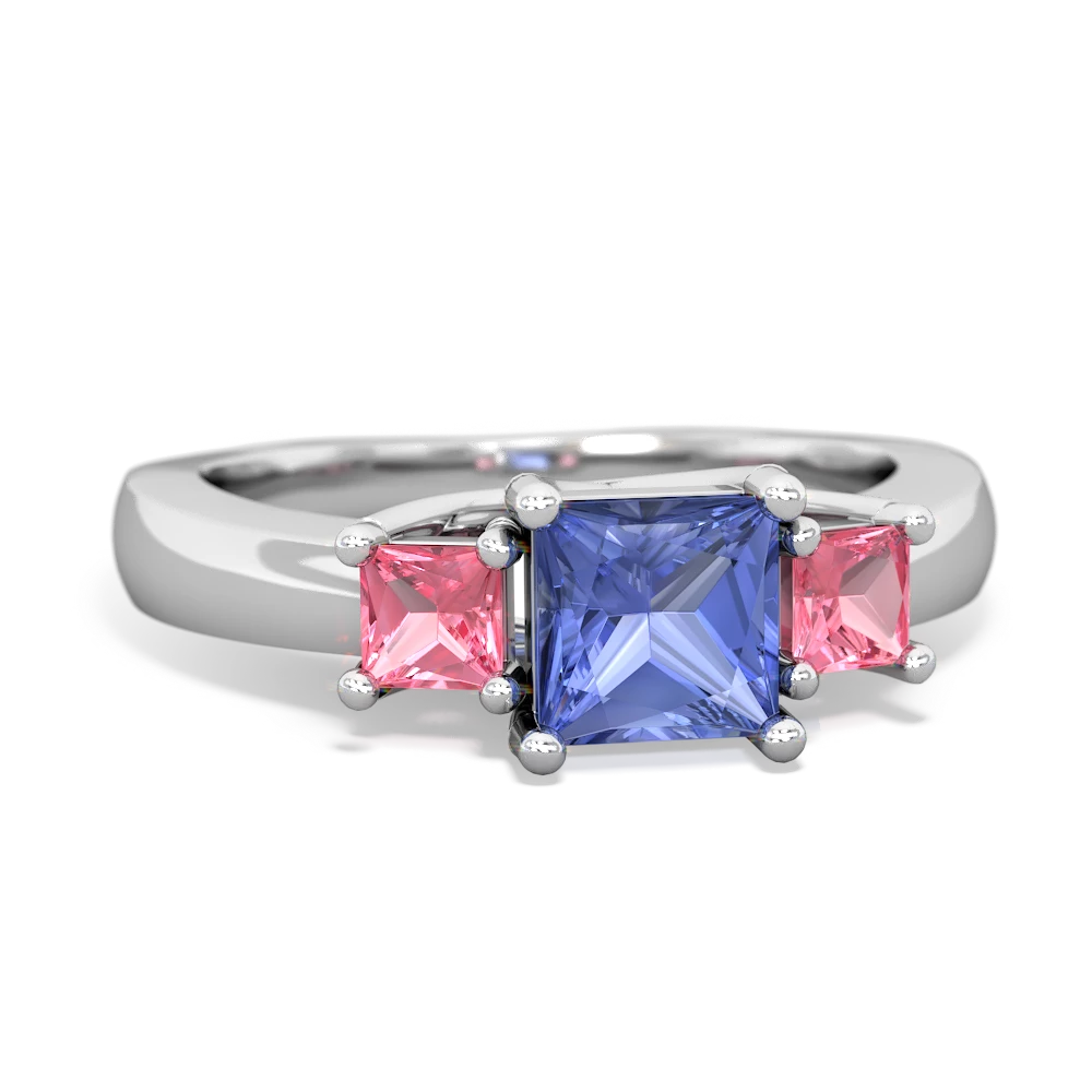 Tanzanite Three Stone Trellis 14K White Gold ring R4015