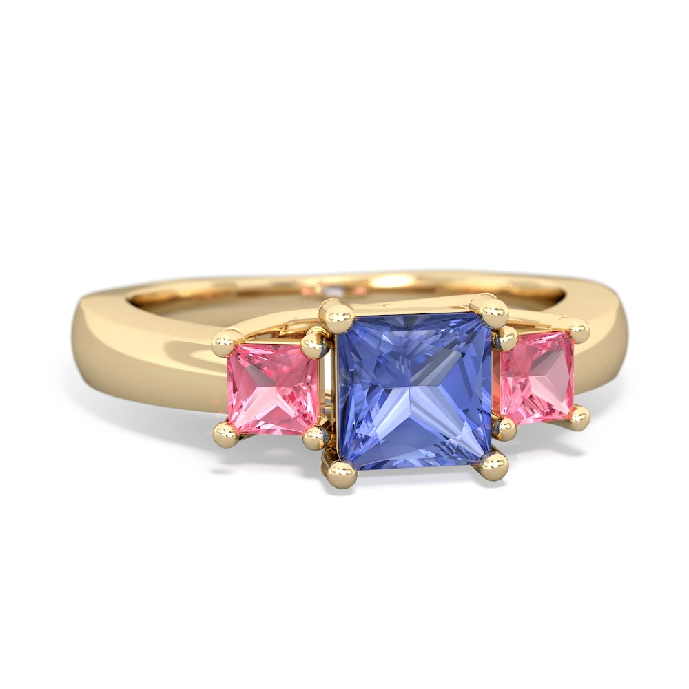 Tanzanite Three Stone Trellis 14K Yellow Gold ring R4015