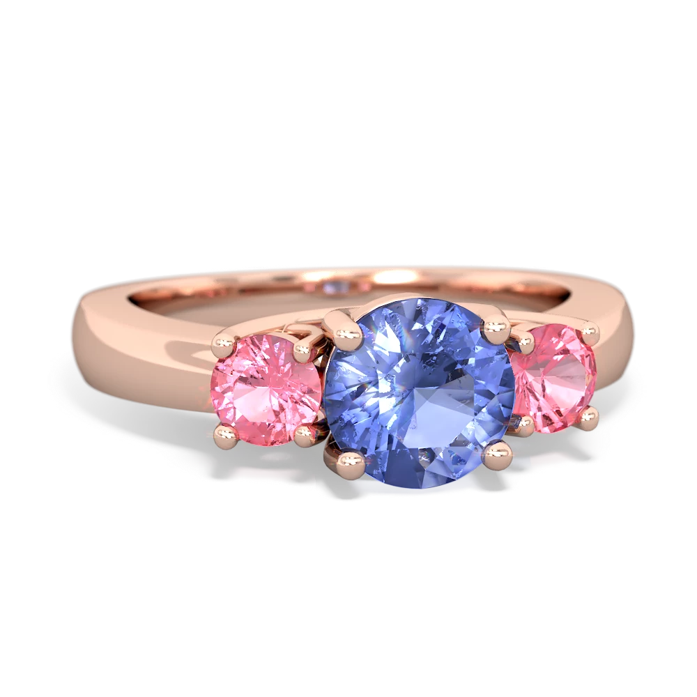 Tanzanite Three Stone Round Trellis 14K Rose Gold ring R4018