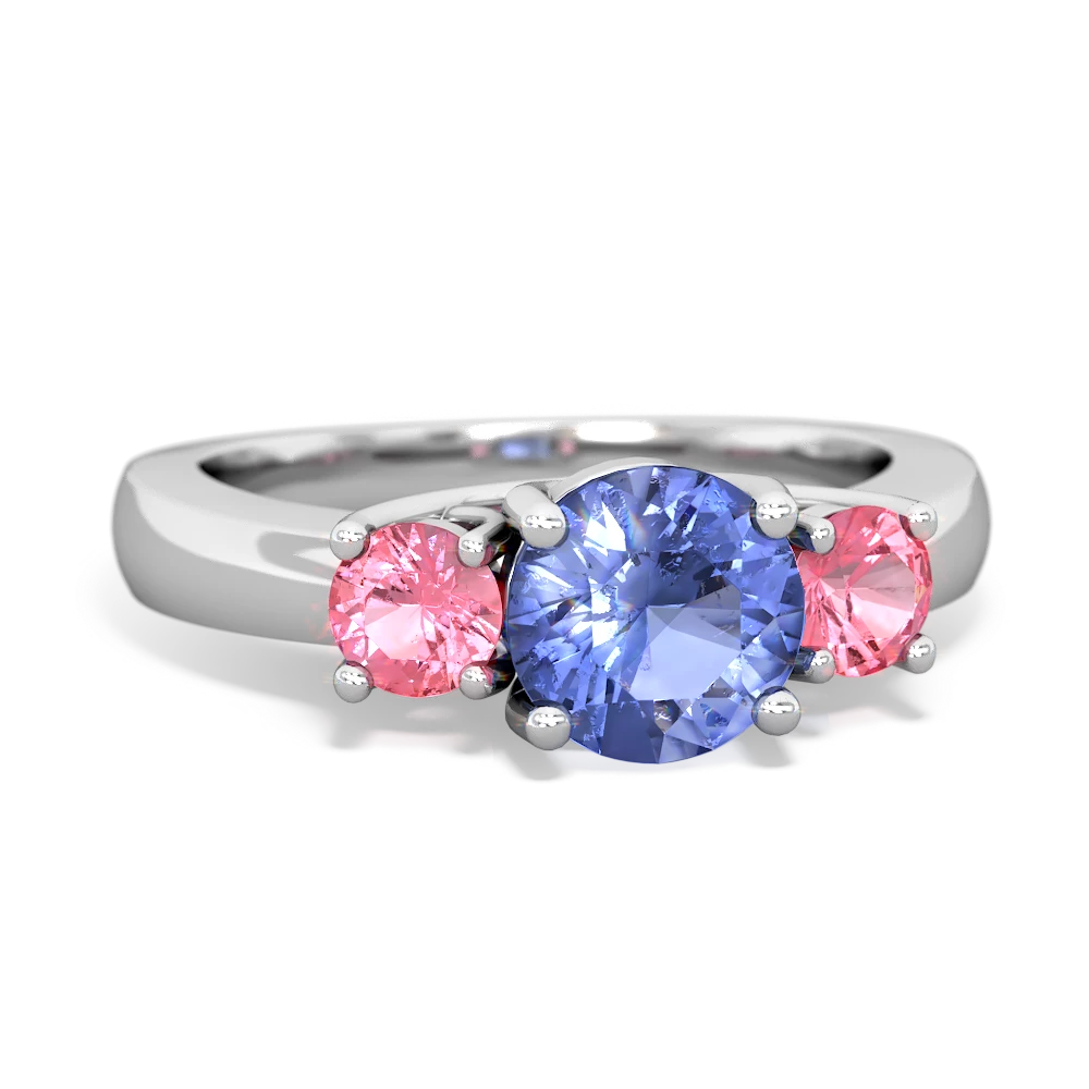 Tanzanite Three Stone Round Trellis 14K White Gold ring R4018