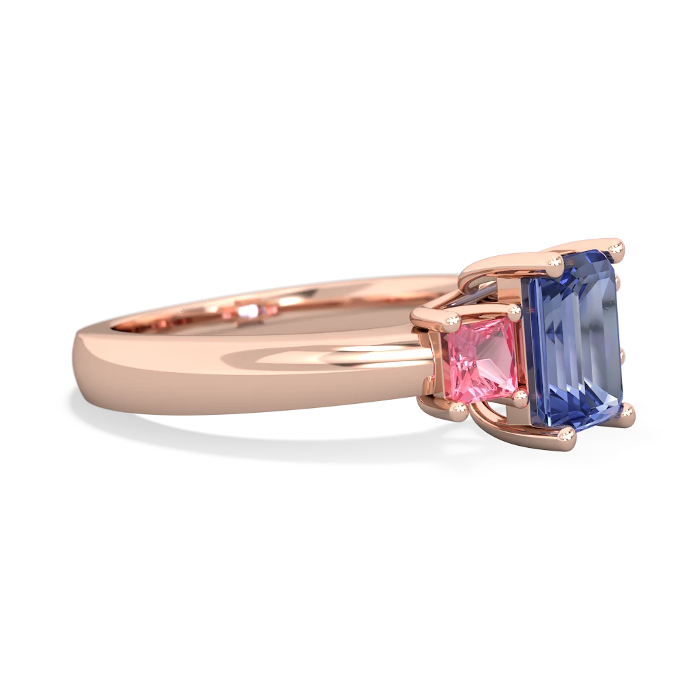 Tanzanite Three Stone Emerald-Cut Trellis 14K Rose Gold ring R4021