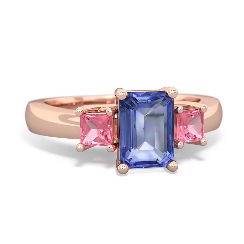 Tanzanite Three Stone Emerald-Cut Trellis 14K Rose Gold ring R4021