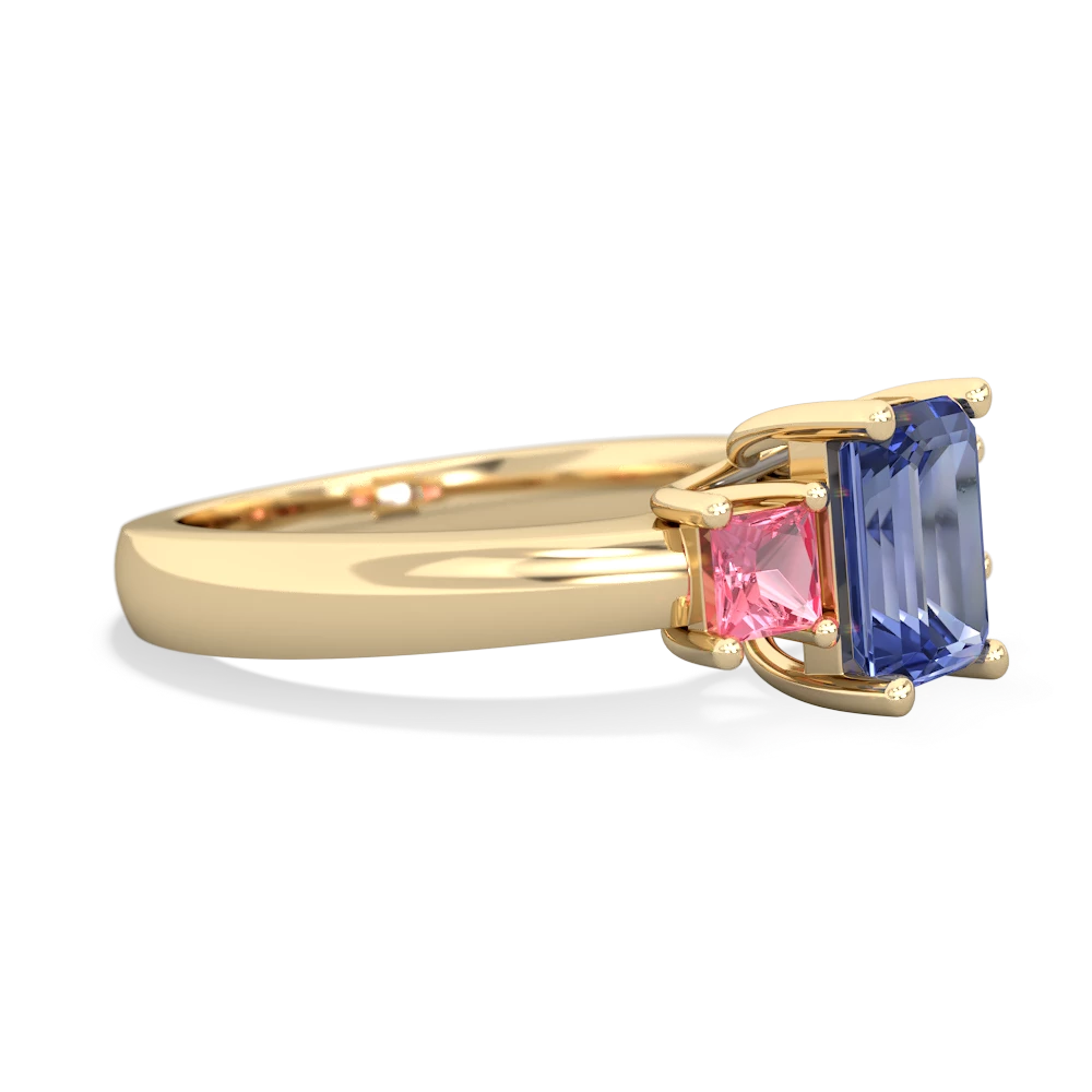 Tanzanite Three Stone Emerald-Cut Trellis 14K Yellow Gold ring R4021