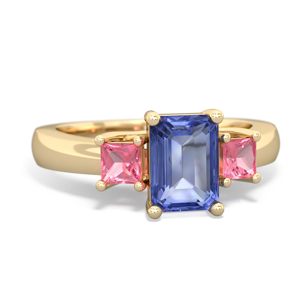 Tanzanite Three Stone Emerald-Cut Trellis 14K Yellow Gold ring R4021