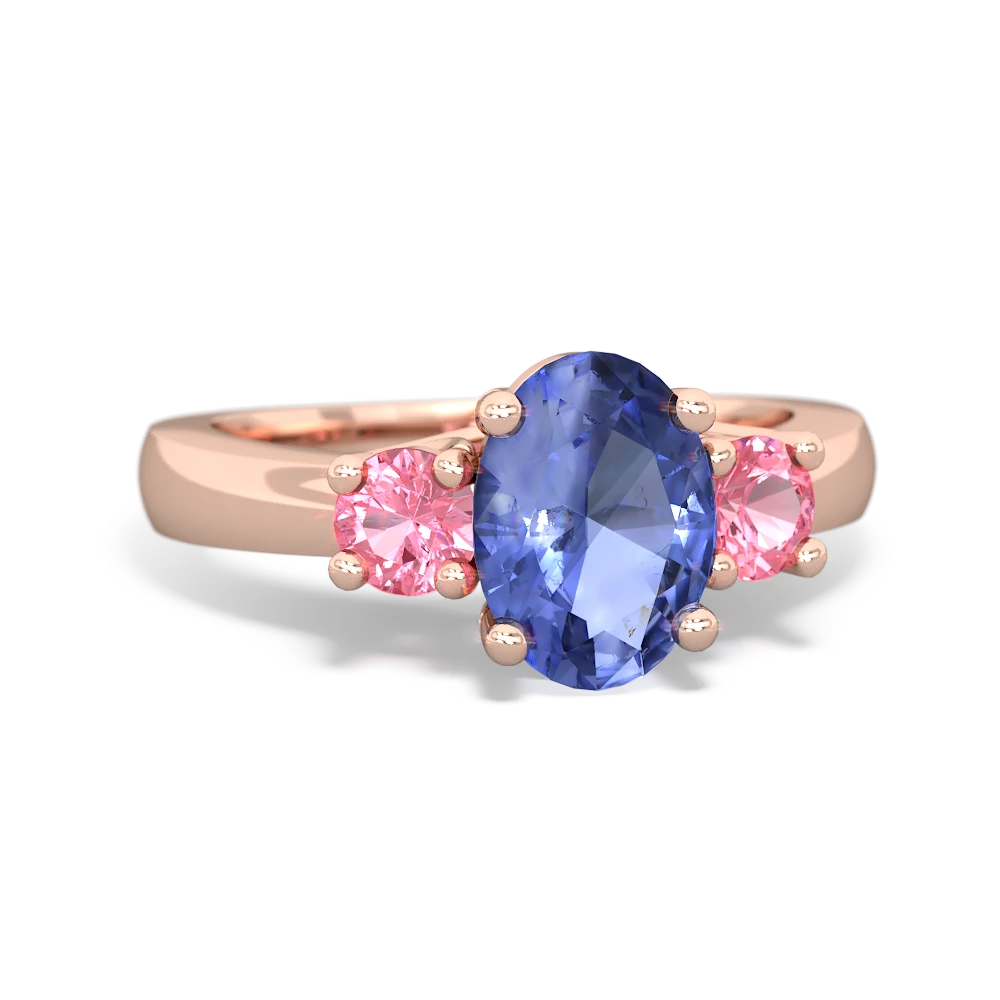 Tanzanite Three Stone Oval Trellis 14K Rose Gold ring R4024