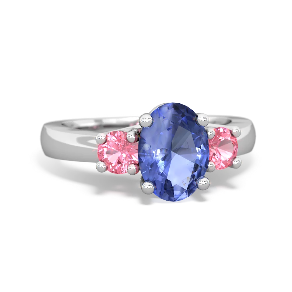 Tanzanite Three Stone Oval Trellis 14K White Gold ring R4024