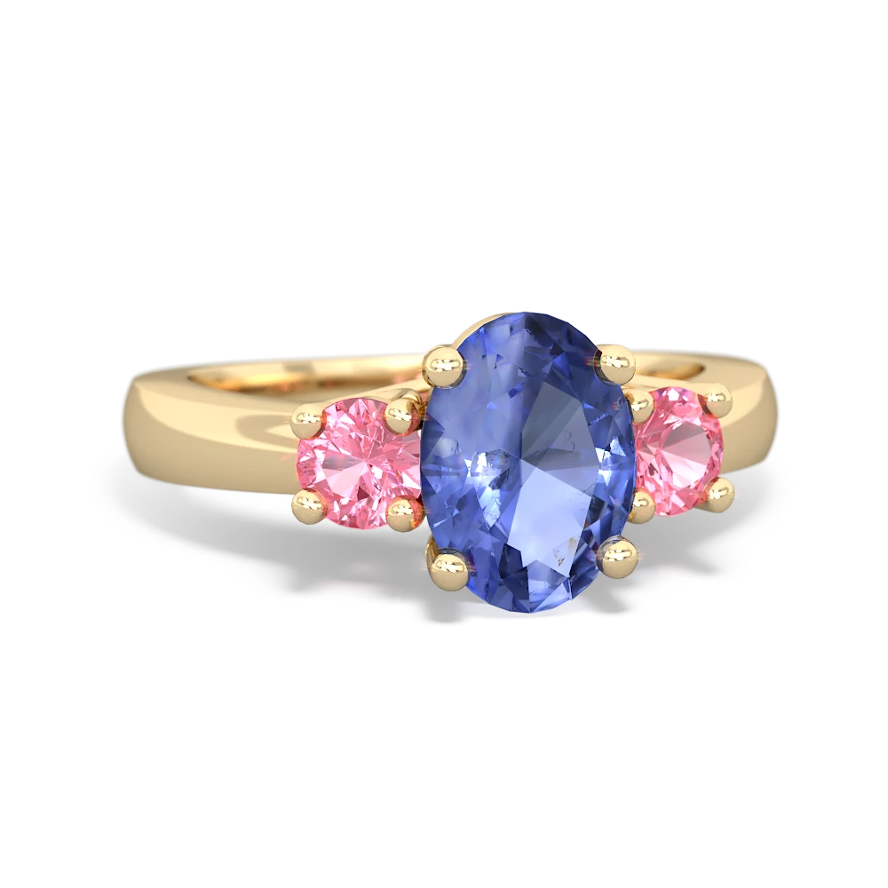 Tanzanite Three Stone Oval Trellis 14K Yellow Gold ring R4024