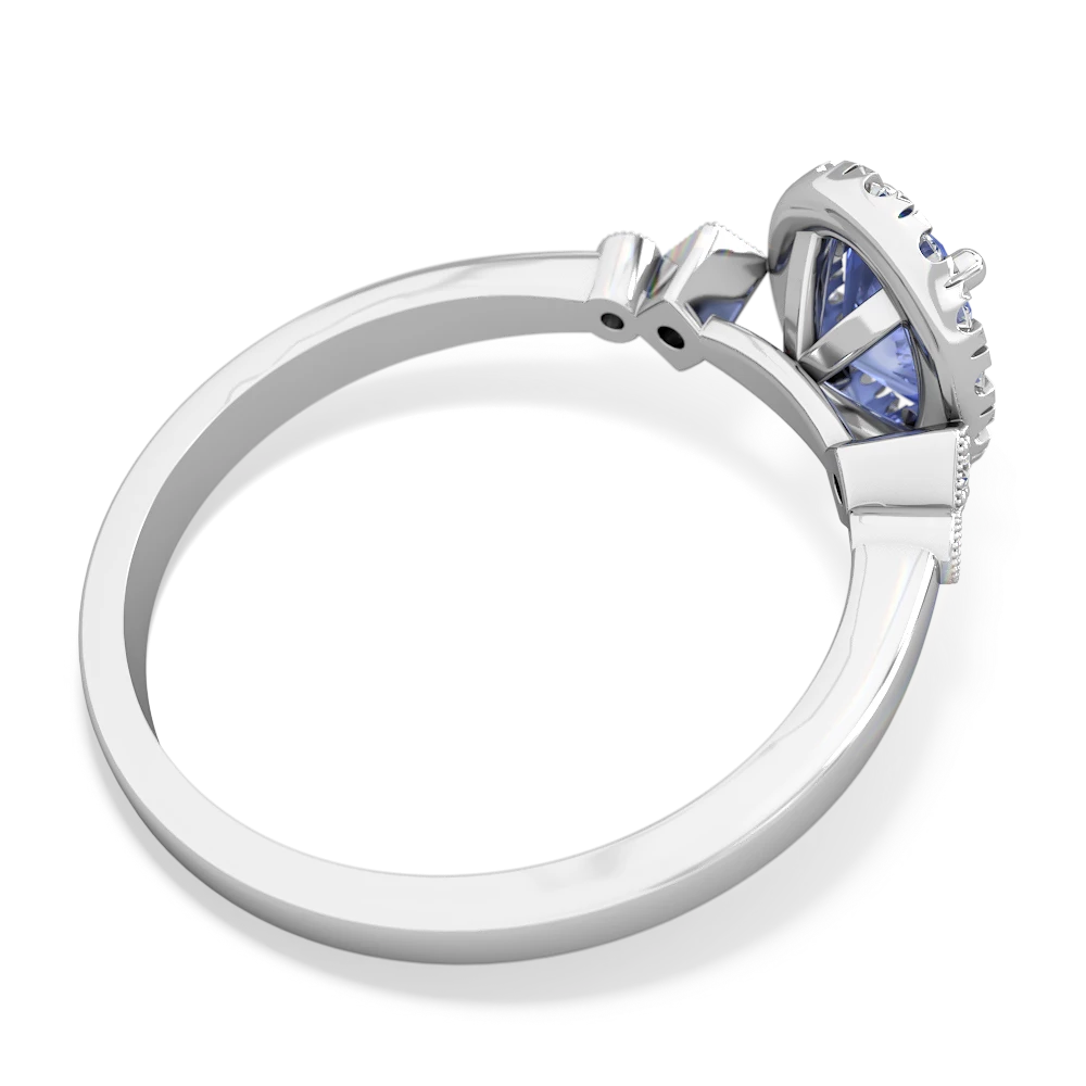 Tanzanite Antique-Style Halo 14K White Gold ring R5720