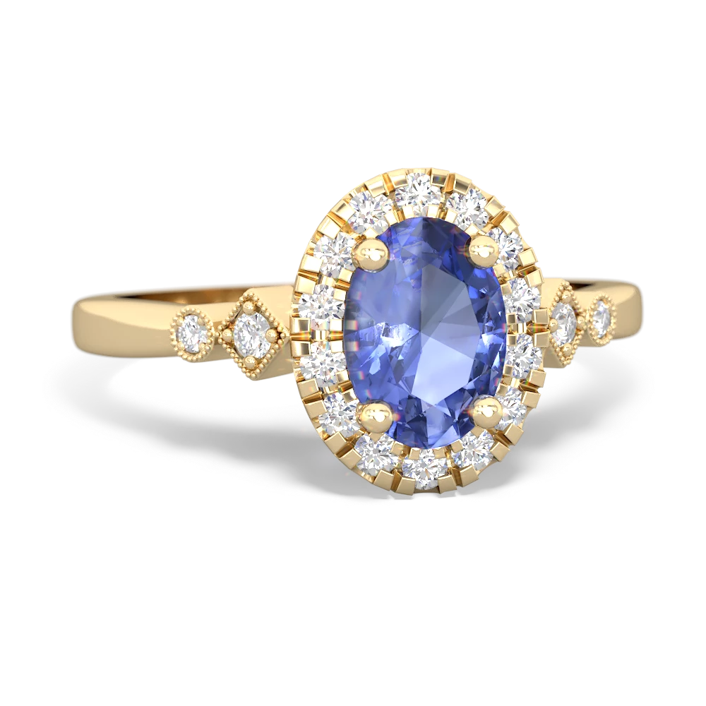 Tanzanite Antique-Style Halo 14K Yellow Gold ring R5720