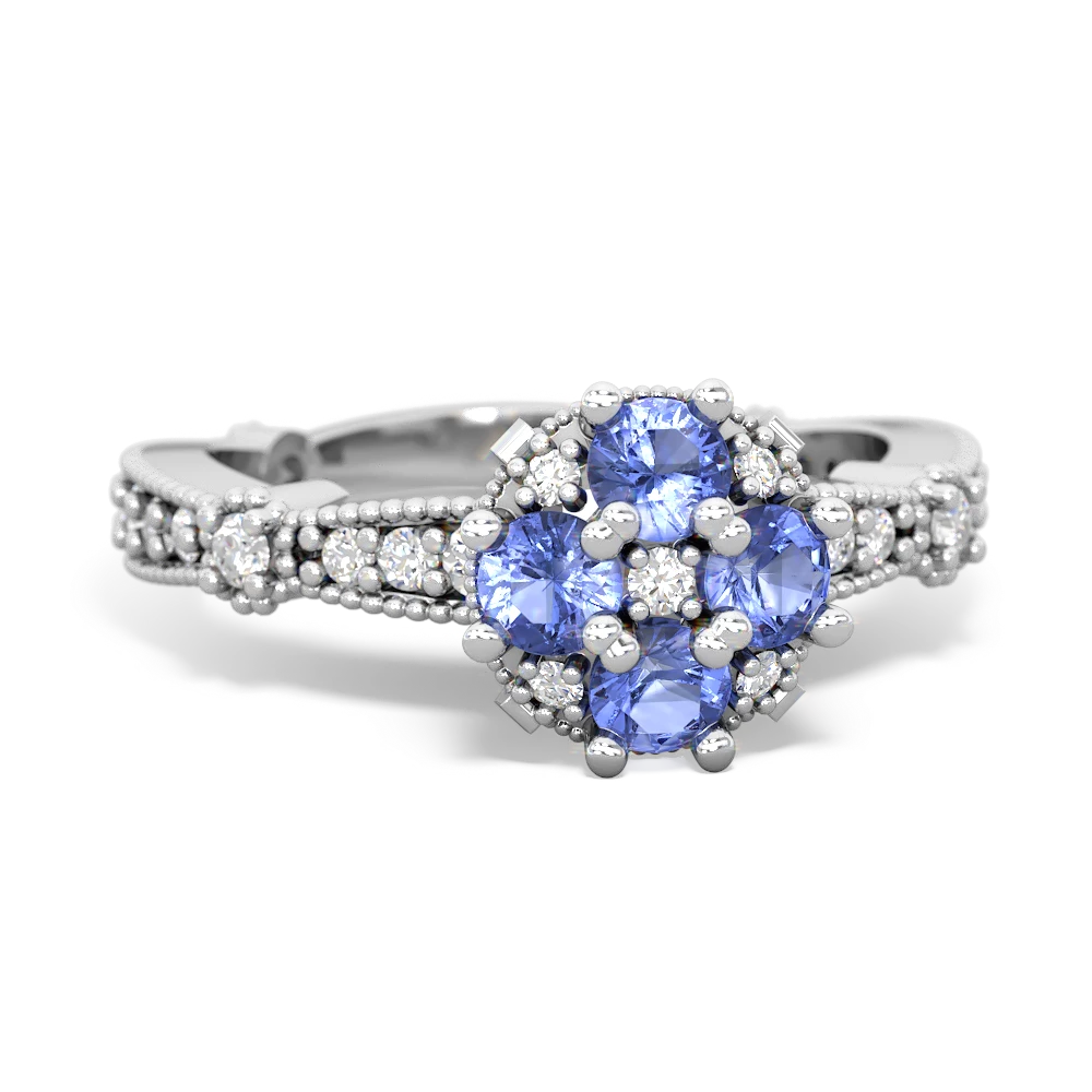 Tanzanite Sparkling Tiara Cluster 14K White Gold ring R26293RD