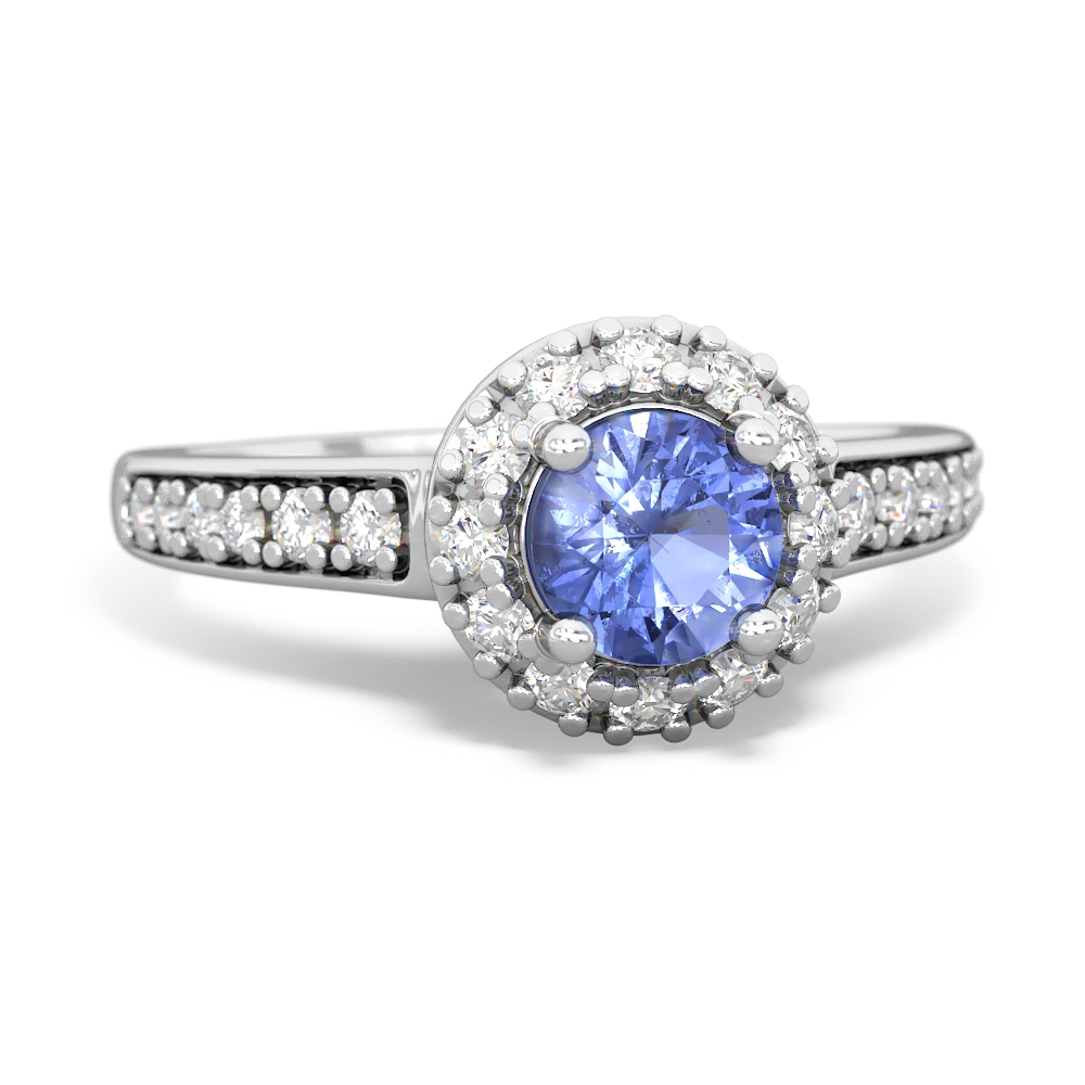 Tanzanite Diamond Halo 14K White Gold ring R5370