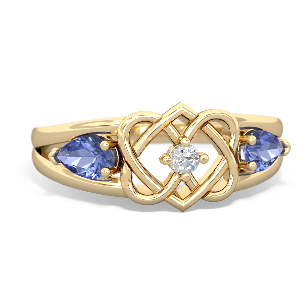 Tanzanite Hearts Intertwined 14K Yellow Gold ring R5880