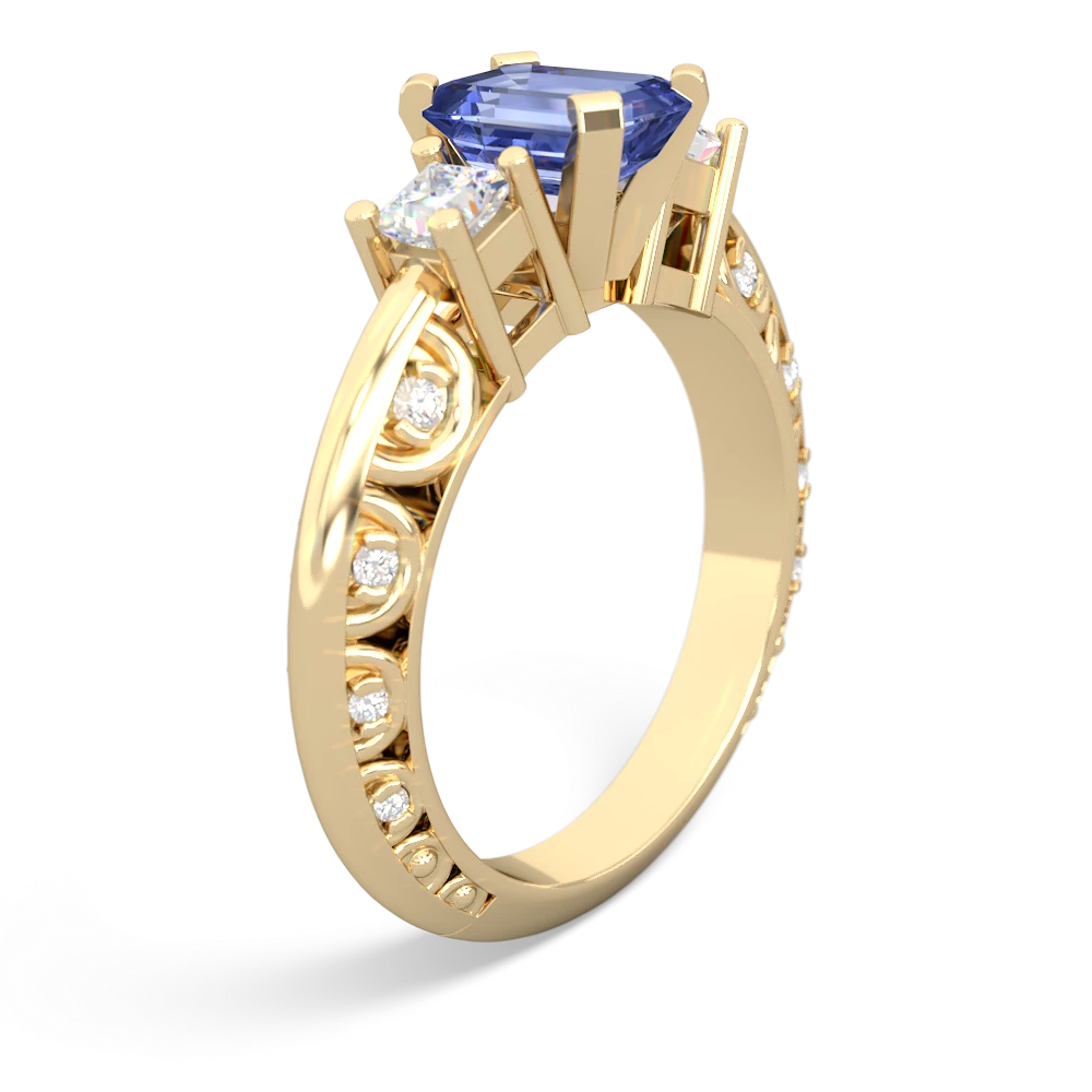 Tanzanite Art Deco Diamond 7X5 Emerald-Cut Engagement 14K Yellow Gold ring R20017EM