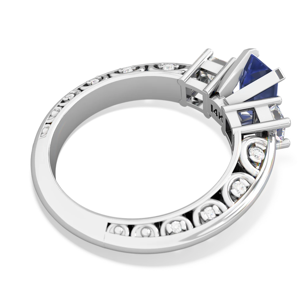 Tanzanite Art Deco Diamond 7X5 Emerald-Cut Engagement 14K White Gold ring R20017EM