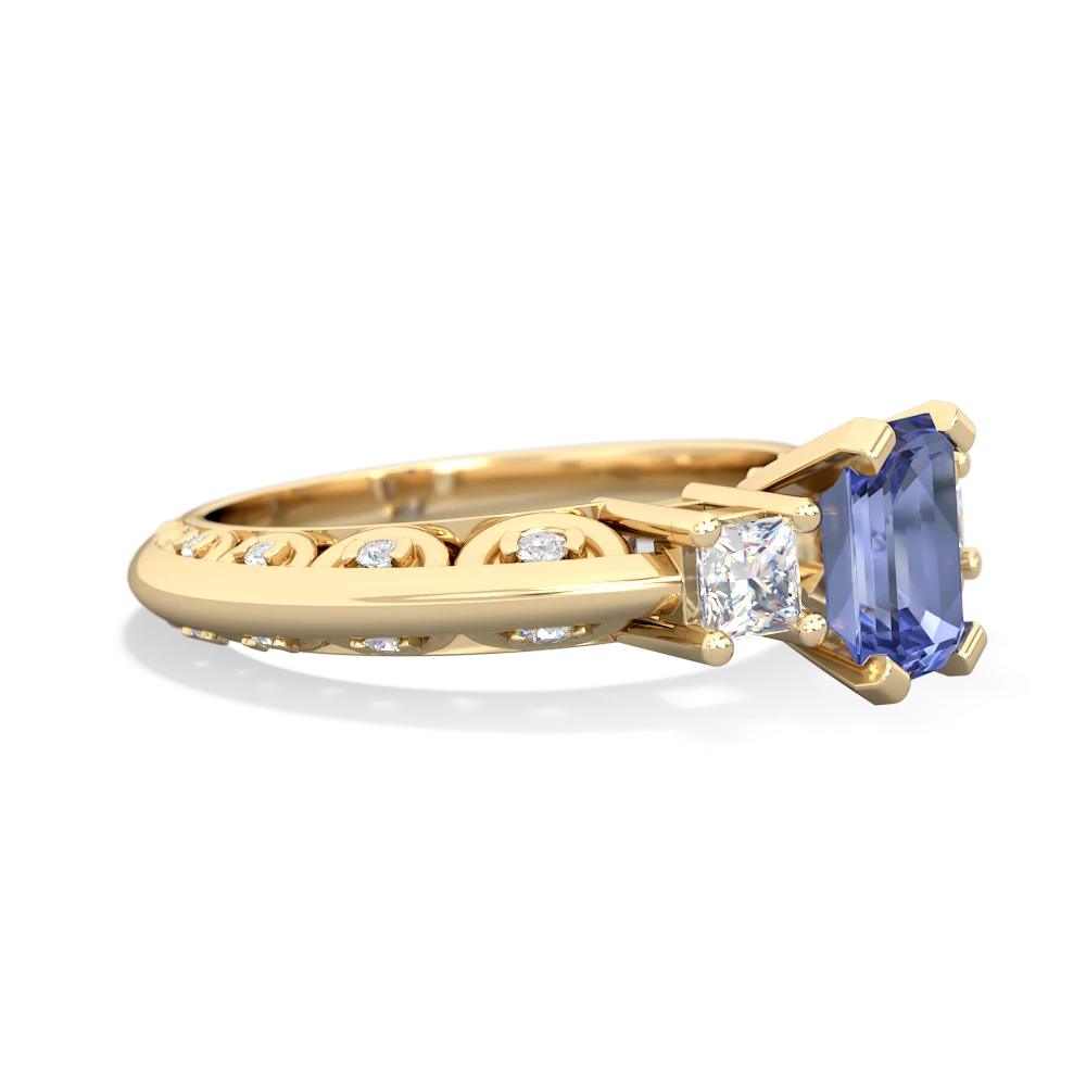 Tanzanite Art Deco Diamond 7X5 Emerald-Cut Engagement 14K Yellow Gold ring R20017EM