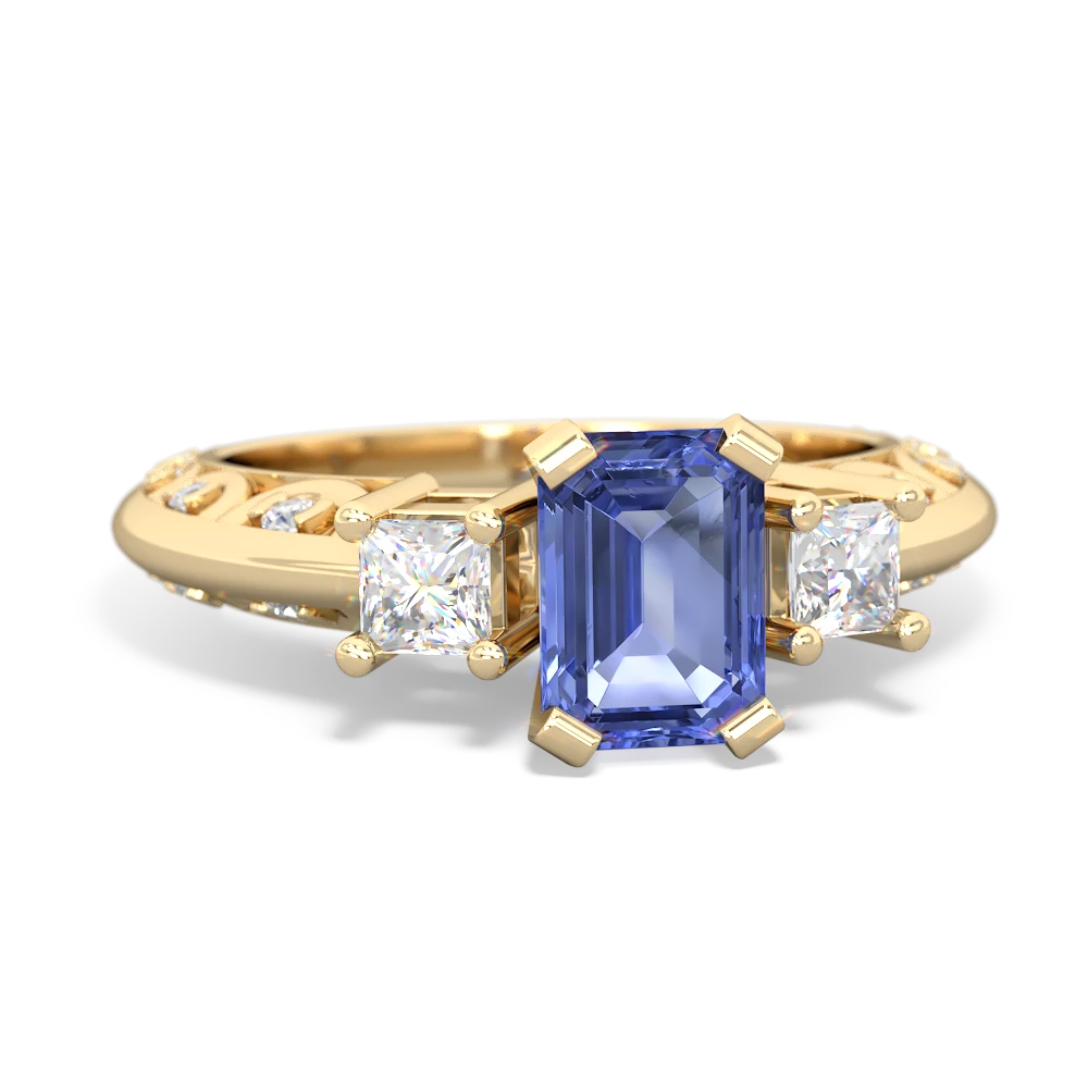 Tanzanite Art Deco Diamond 7X5 Emerald-Cut Engagement 14K Yellow Gold ring R20017EM